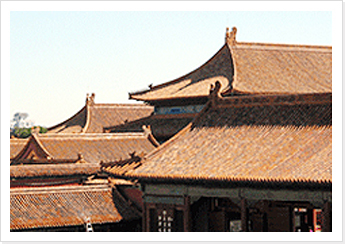 중국 하북성 진황도시의 성안의 건물들의 지붕