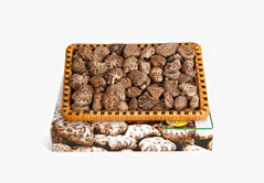 정면에서 바라보는 박스 위에 놓인 표고버섯이 포장된 모습